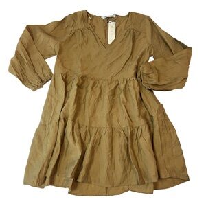 Zara Women’s Tiered Long Sleeve Dress - Tan